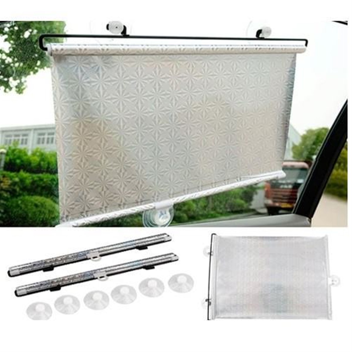 Vantuzlu Çekmeli Parlak Araba Cam Güneşliği  58 cm x 125 cm
