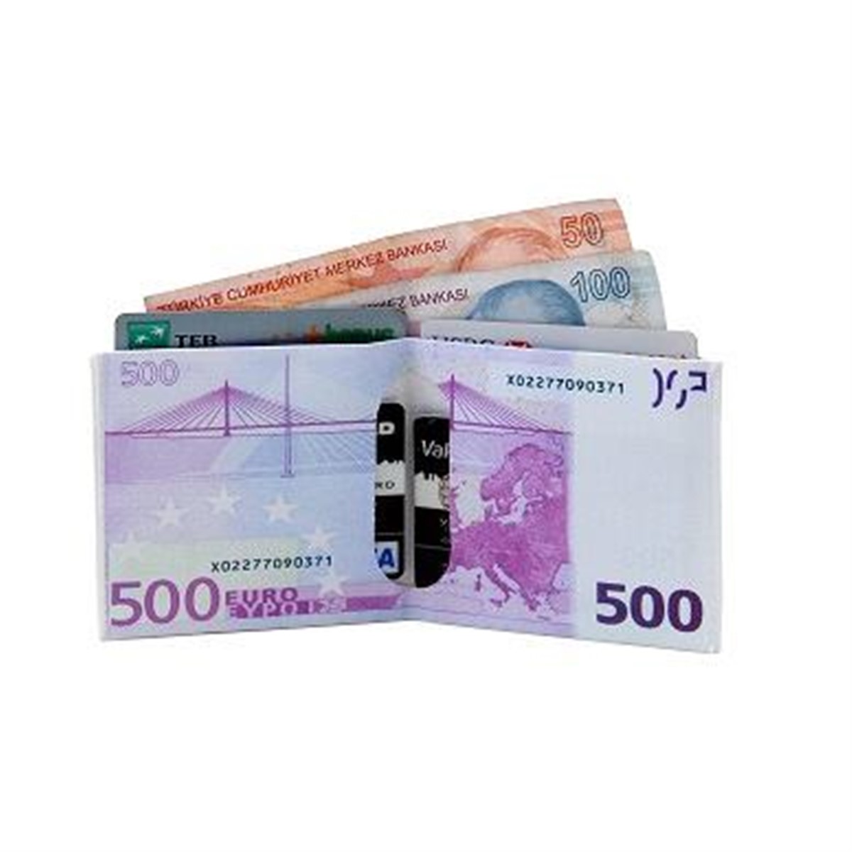 Yırtılmaz Hafif Su Geçirmez Dayanıklı 500 Euro Görünümlü Cüzdan 