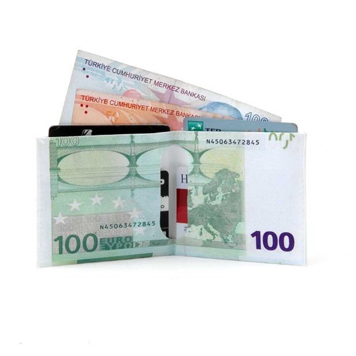 Yırtılmaz Hafif Su Geçirmez Dayanıklı 100 Euro Görünümlü Cüzdan