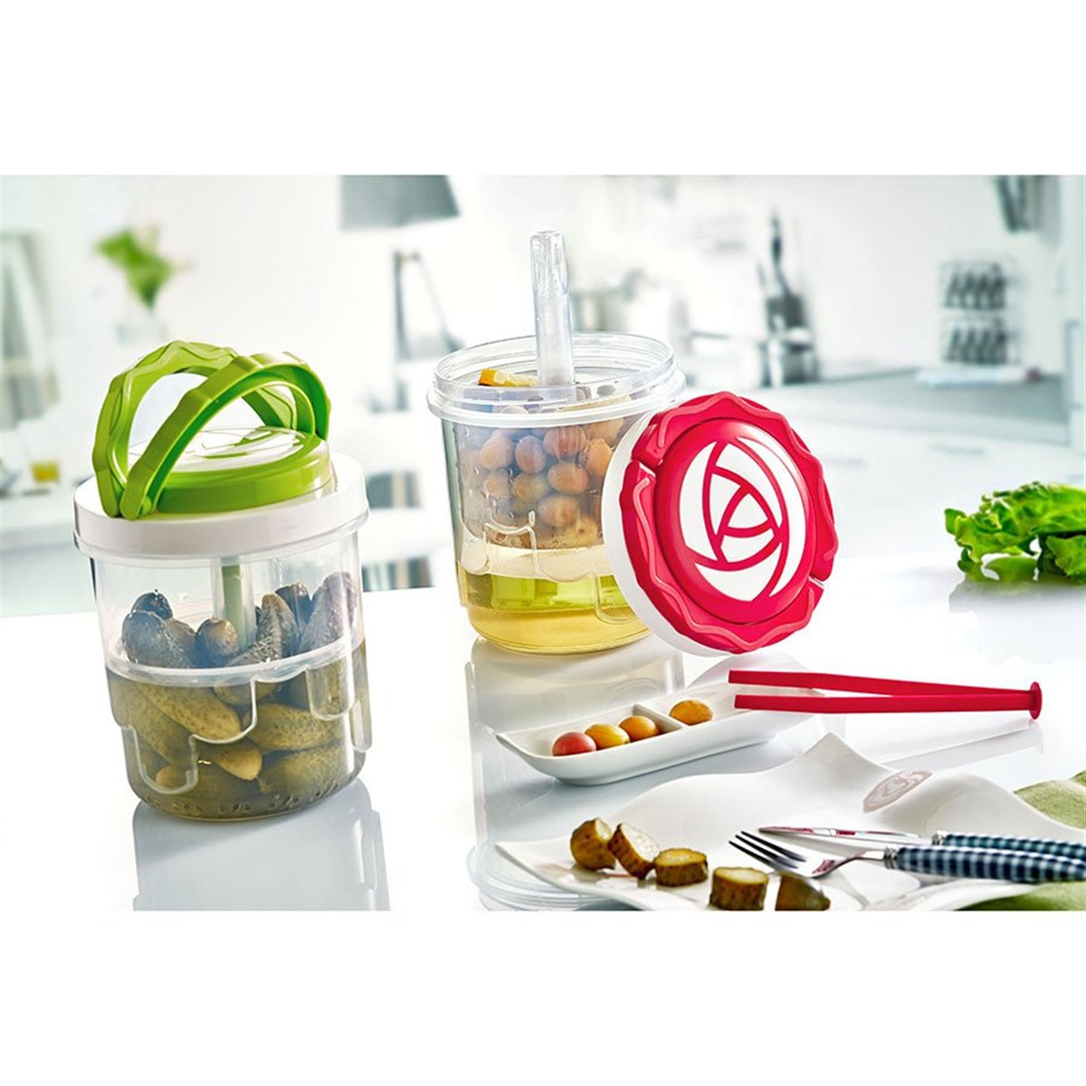 Burgaz Süzgeçli Zeytin Turşu Saklama Kabı 1,5 lt Asorti