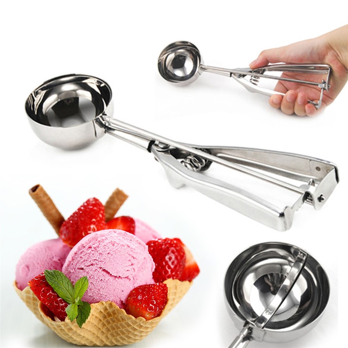 Metal Çek Bırak Dondurma Helva Kurabiye Hamur Kepçesi