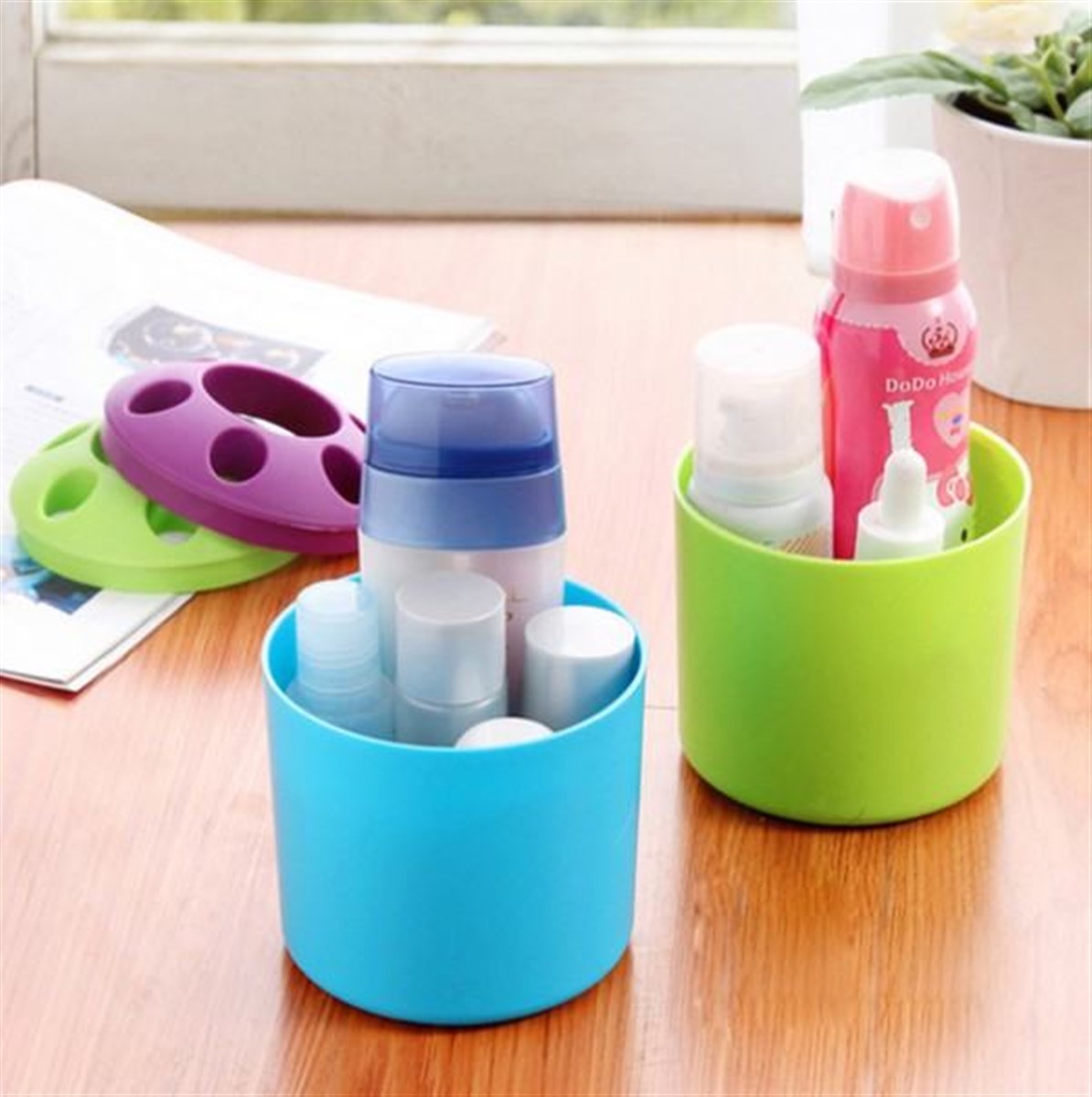 Yuvarlak Plastik Hazneli Diş Fırçalık Kalemlik Asorti