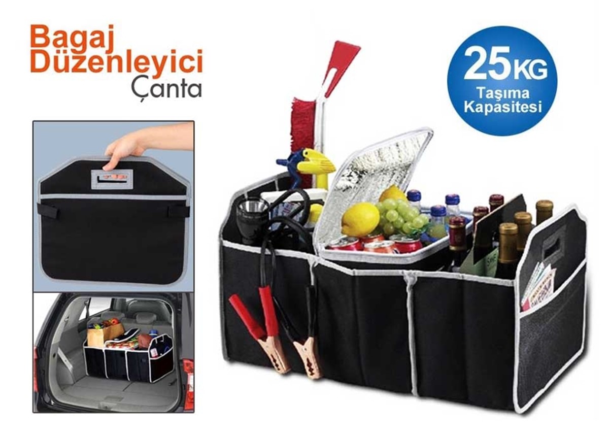 3 Bölmeli Katlanabilir Araç Bagaj Organizeri