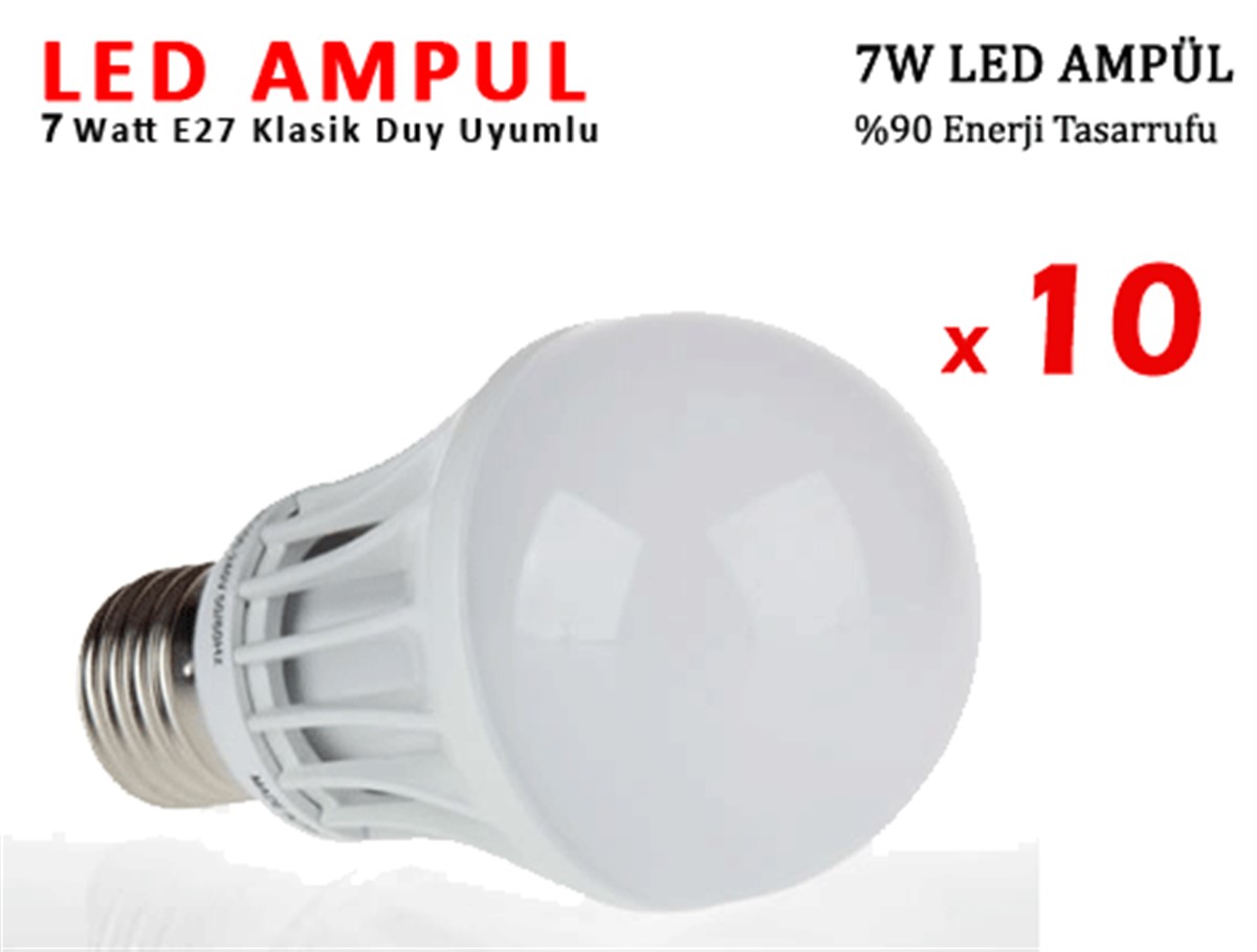 7W Enerji Tasarruflu Led Ampul 10 Adet