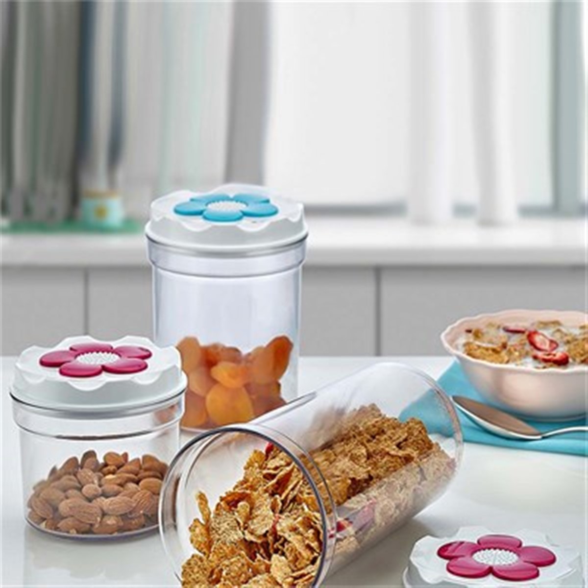 Daisy Papatya Kilit Kapaklı Erzak Saklama Kabı 3 Boy Birden