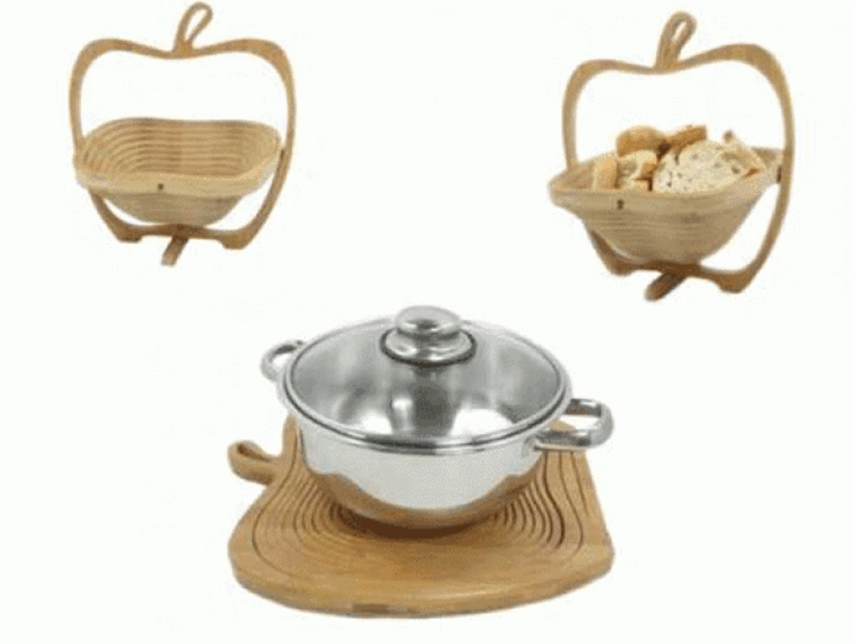 Dekoratif Katlanabilir Bambu Kesme Tahtası Nihale Ekmek Sepeti Büyük Boy