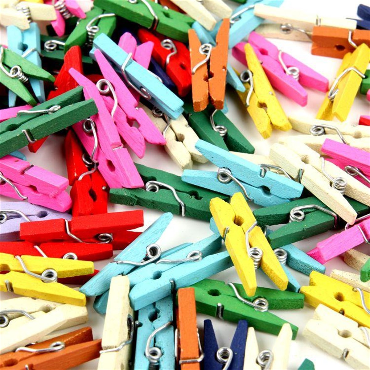 Renkli Dekoratif Fotoğraf Albüm Mini Ahşap Mandal ~100 adet