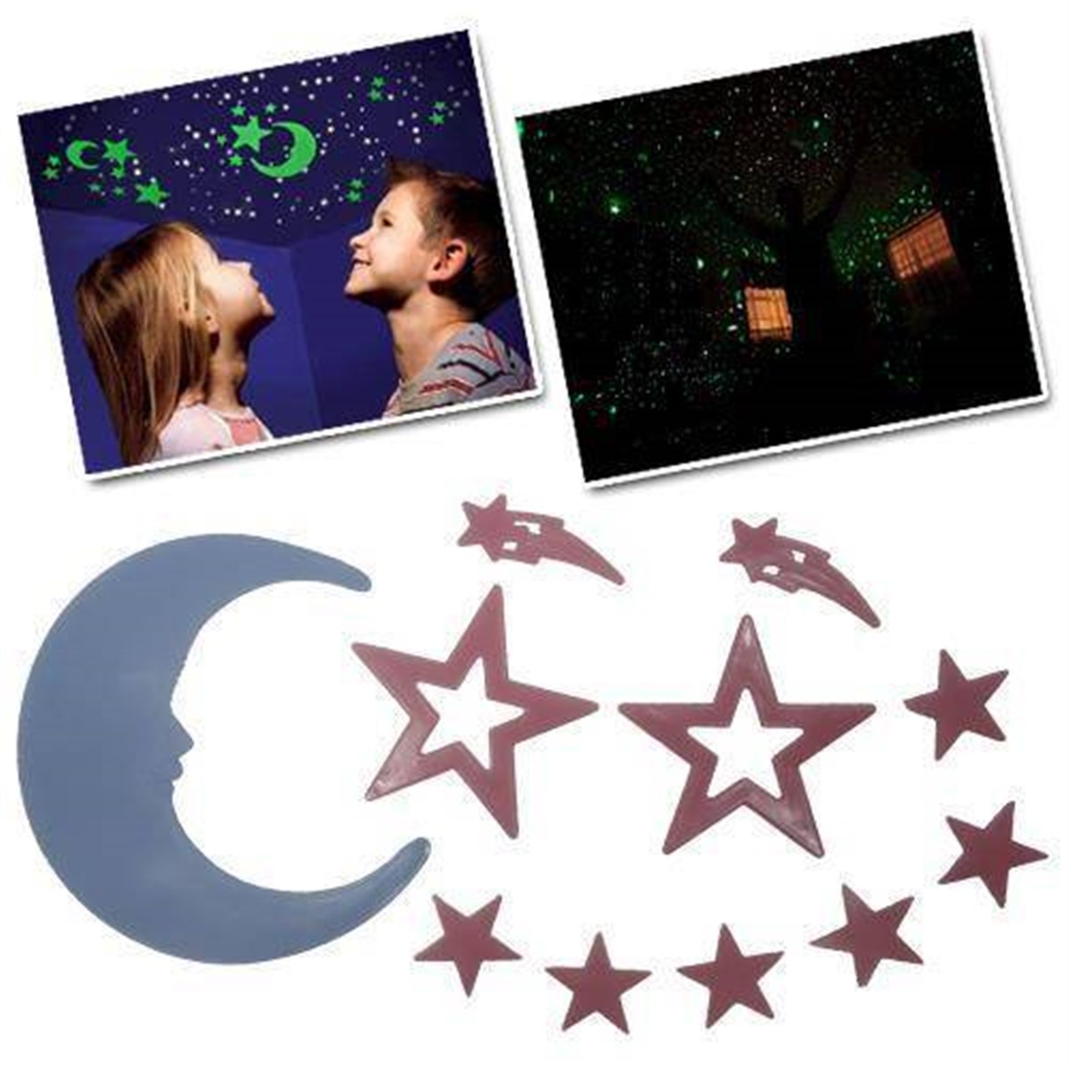 21 Parça Fosforlu Yapışkan Duvar Süsleri Asorti