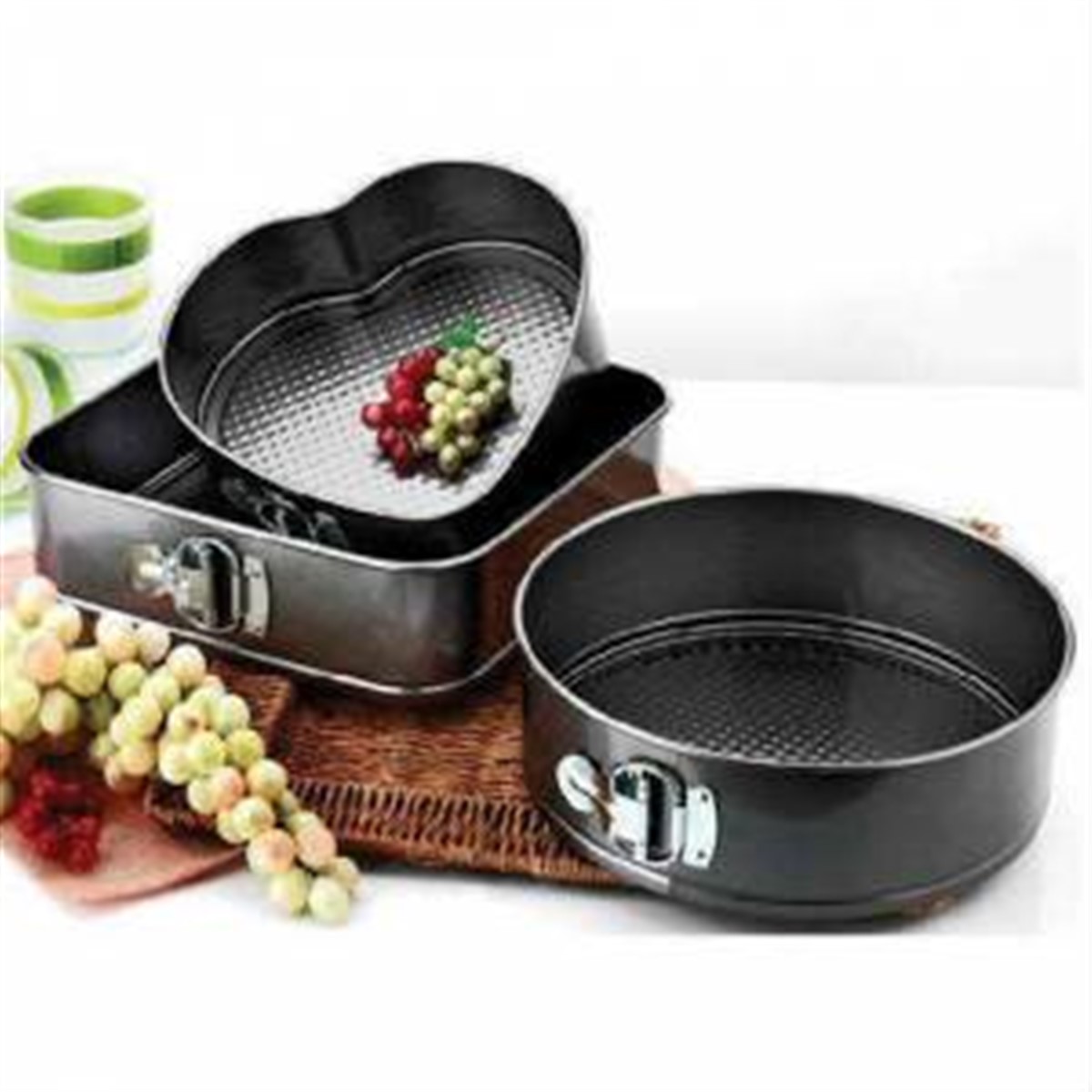 3 Parça Metal Kelepçeli Kek Kalıbı Seti Kalp Yuvarlak Kare