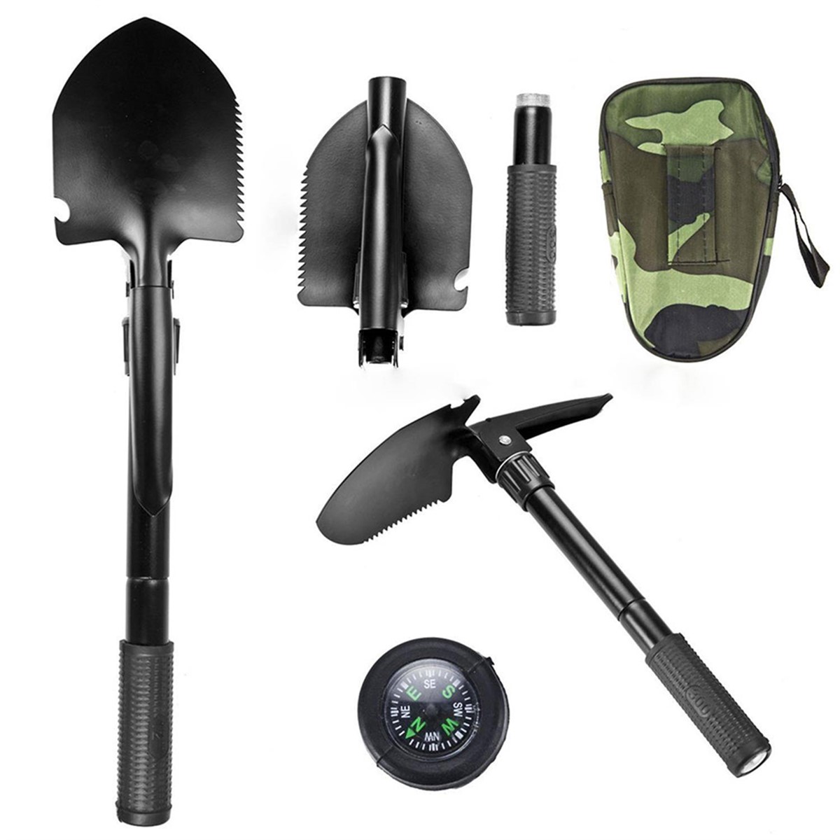 Katlanabilir Pusulalı Kamp Küreği Asorti