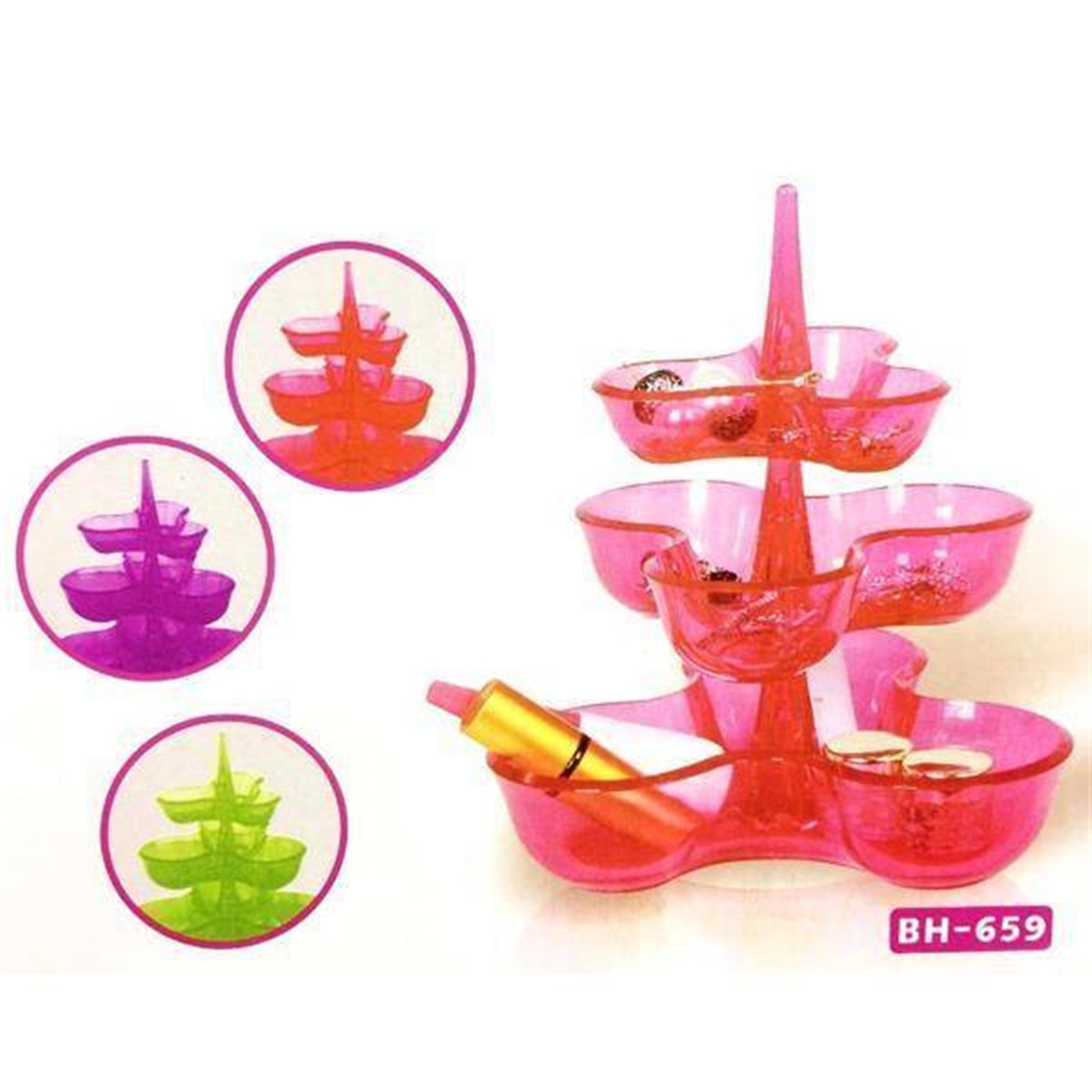 Demonte 3 Katlı 6 Parça Masaüstü Plastik Takı Bilezik Rafı Asorti