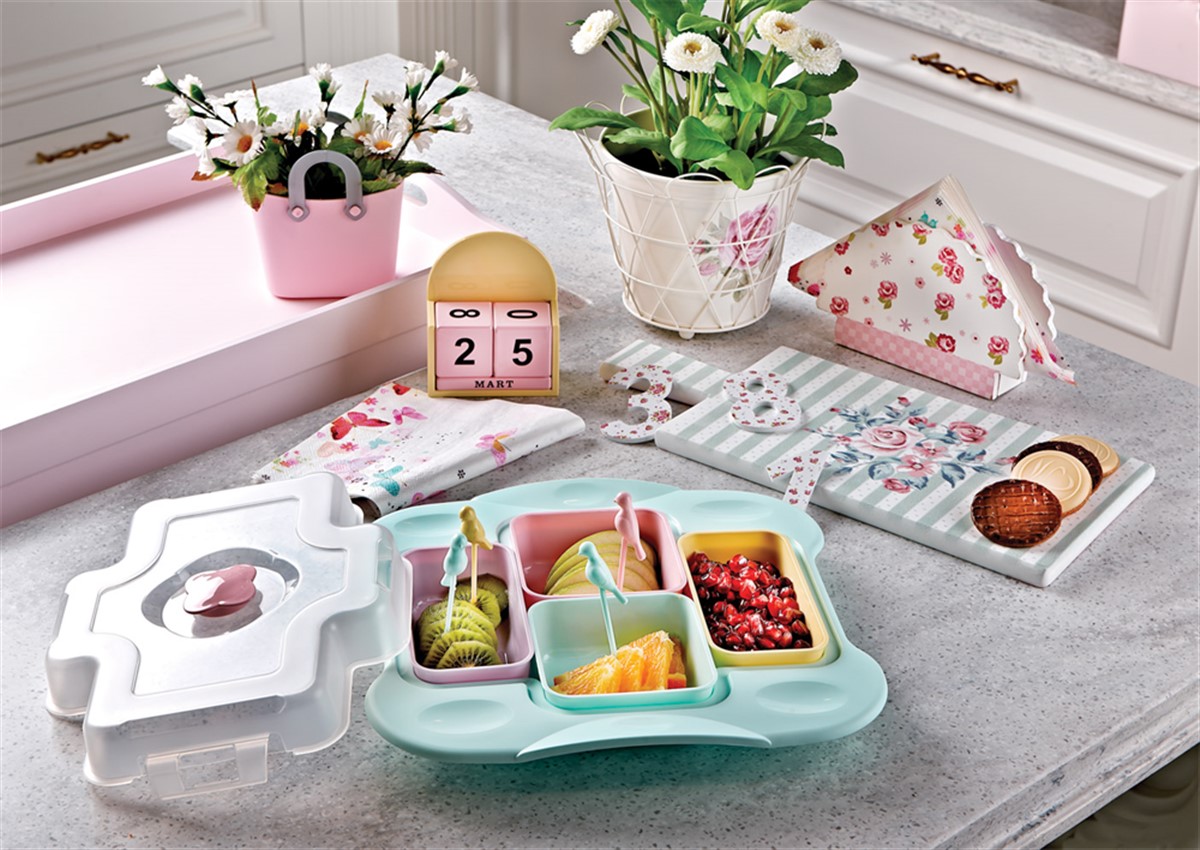 Star Kapaklı Tepsili 4 Kaseli Kahvaltı Seti Asorti