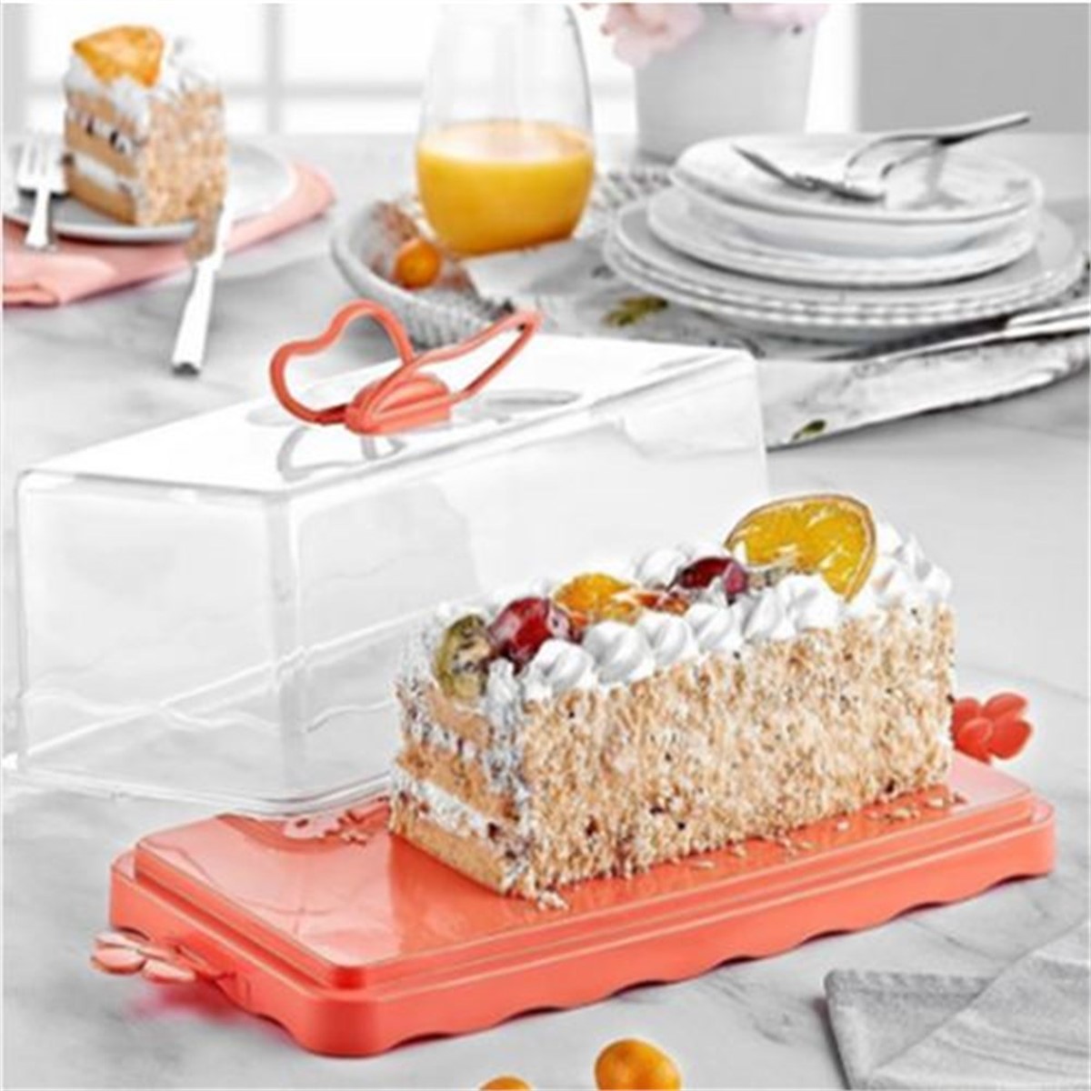 Kilitleme Mekanizmalı Baton Pasta Kek Saklama Fanusu Asorti