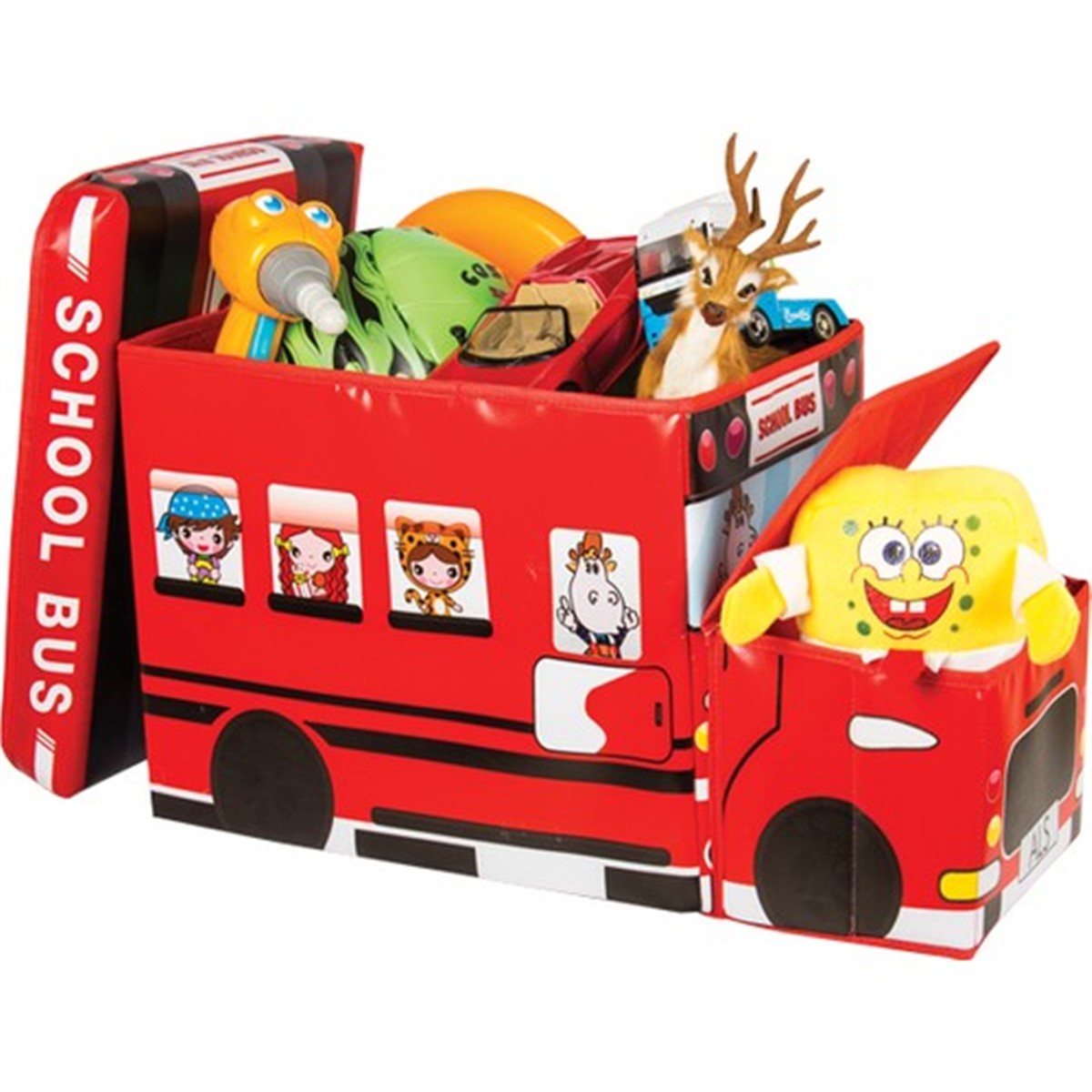 Eğlenceli Katlanabilir Oyuncak Saklama Kutusu School Bus Kırmızı
