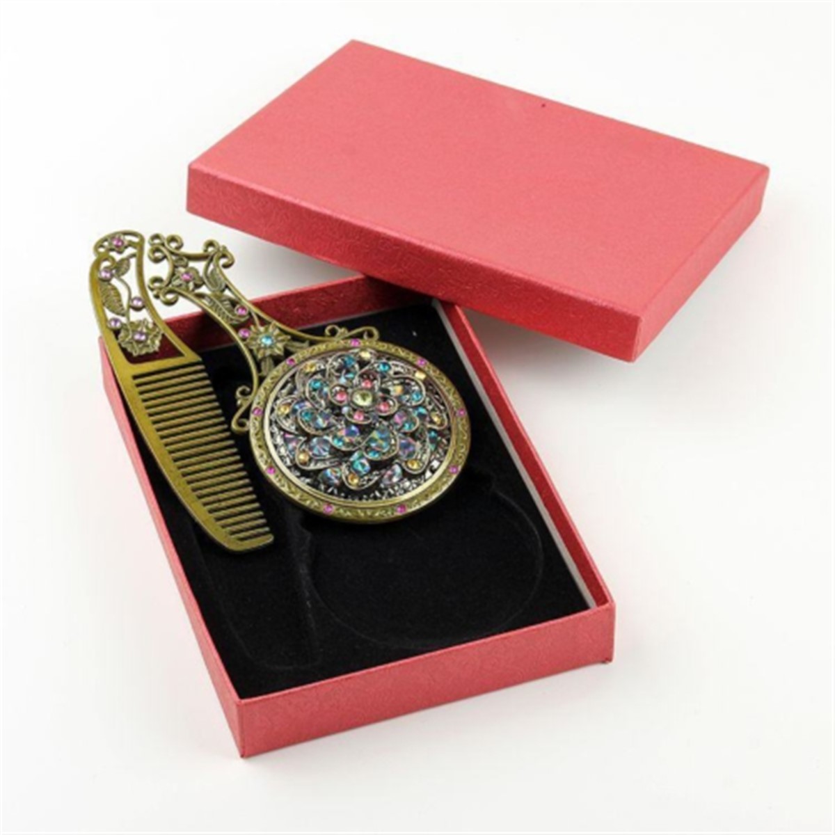 Taşlı Makyaj Ayna Tarak Seti