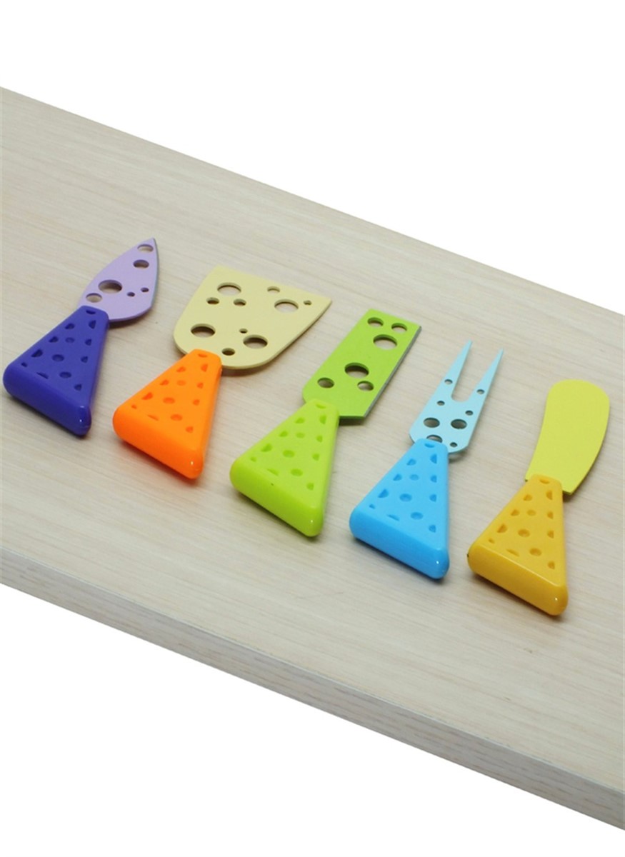 5 Parça Renkli Delikli Peynir Bıçak Spatula Çatal Seti