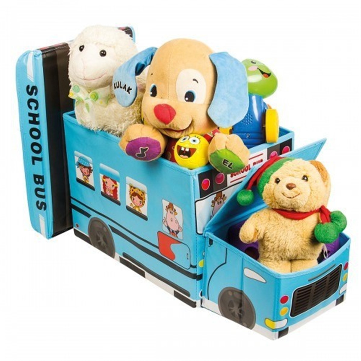 Eğlenceli Katlanabilir Oyuncak Saklama Kutusu School Bus Mavi