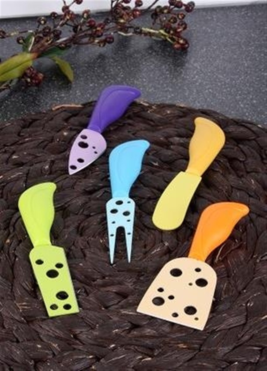 5 Parça Renkli Peynir Bıçak Spatula Çatal Seti