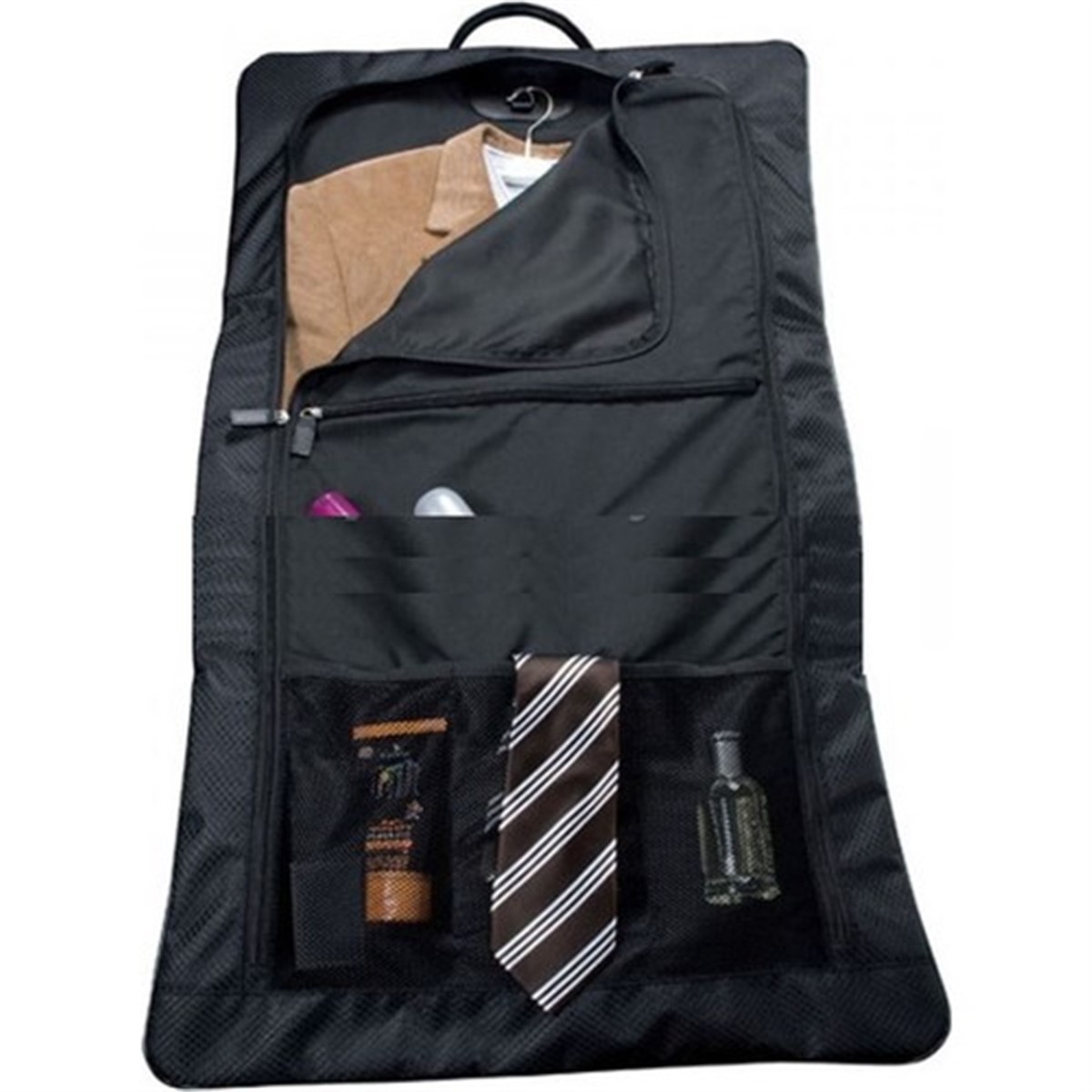 Katlandığında Deri Çanta Olabilen Çok Cepli Takım Elbise Askısı