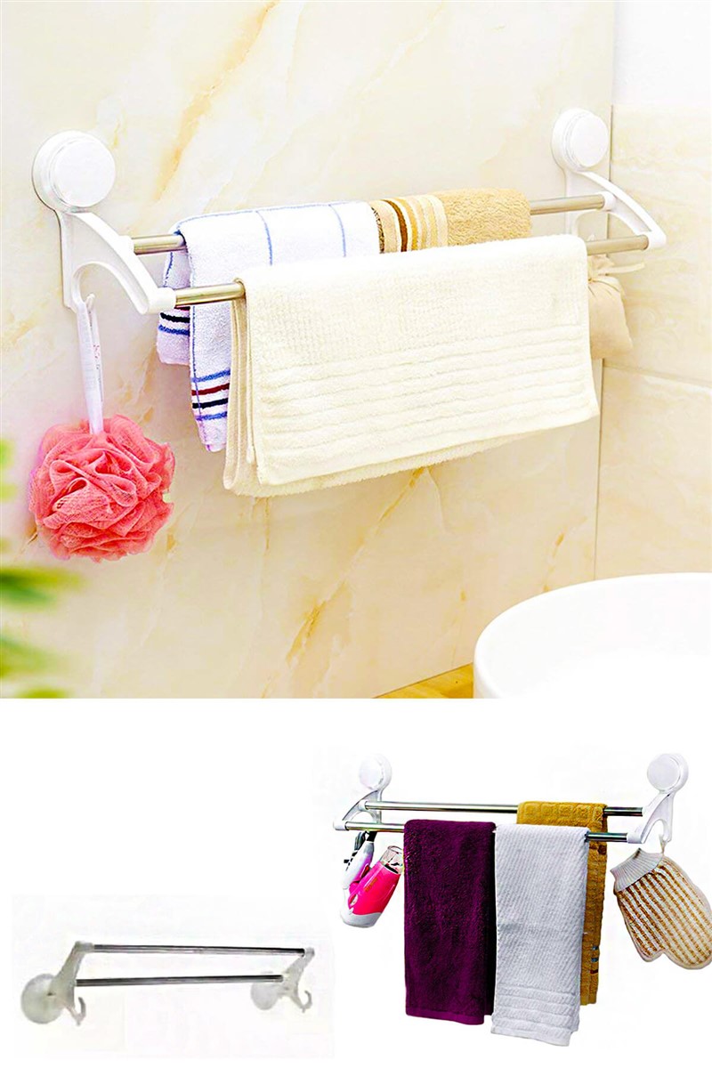 2 Demirli 2 Kancalı Vantuzlu Banyo Mutfak Havlu Askılığı
