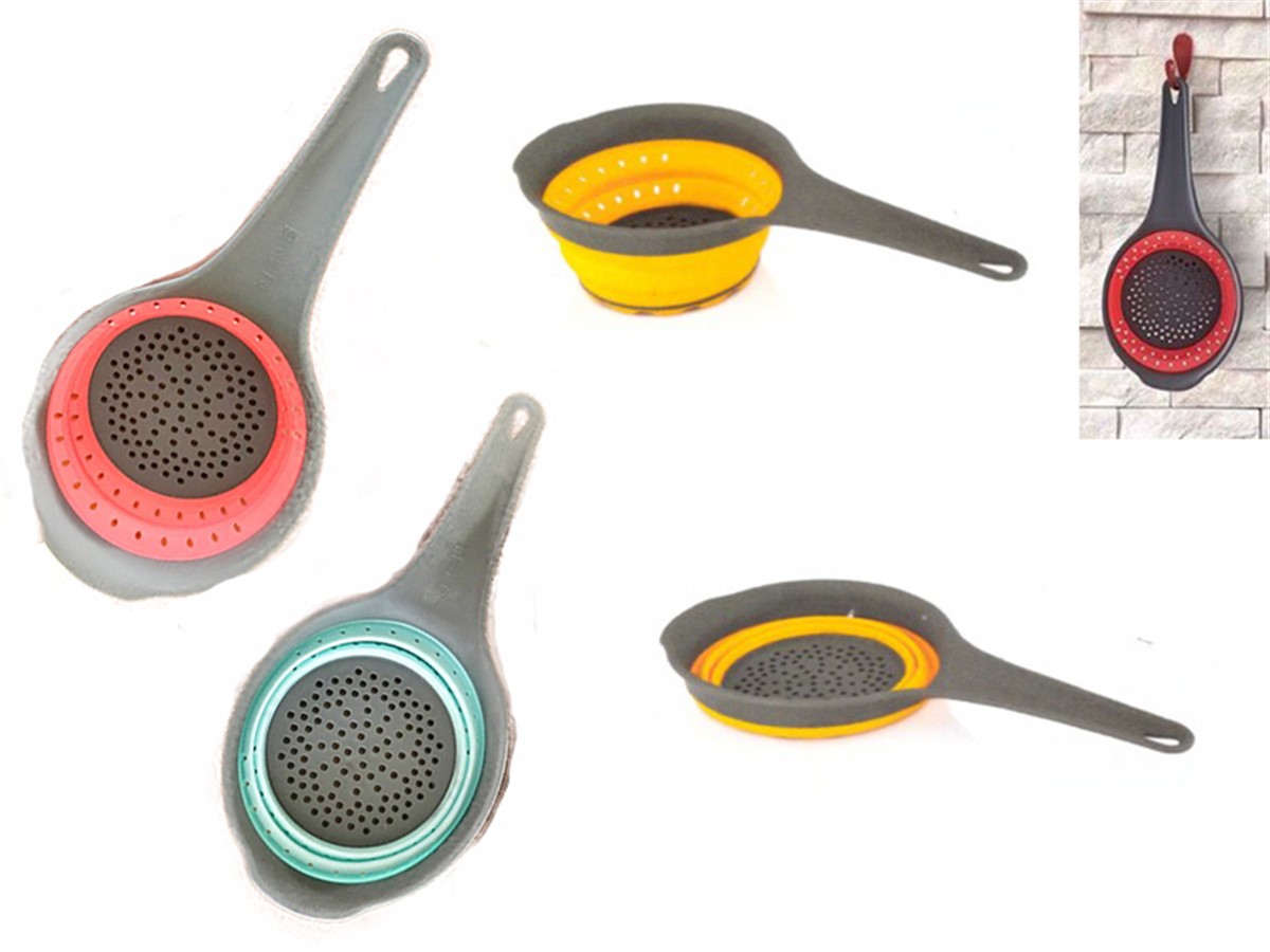 Saplı Silikon Katlanabilir Plastik Katlı Süzgeç Asorti