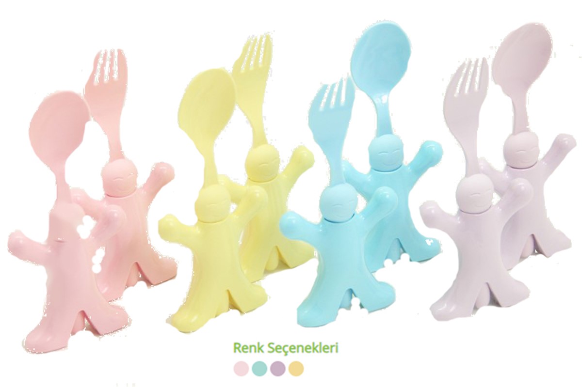 Bebek Figür Standlı Çatal Kaşık Set 2 Si 1 Arada Asorti