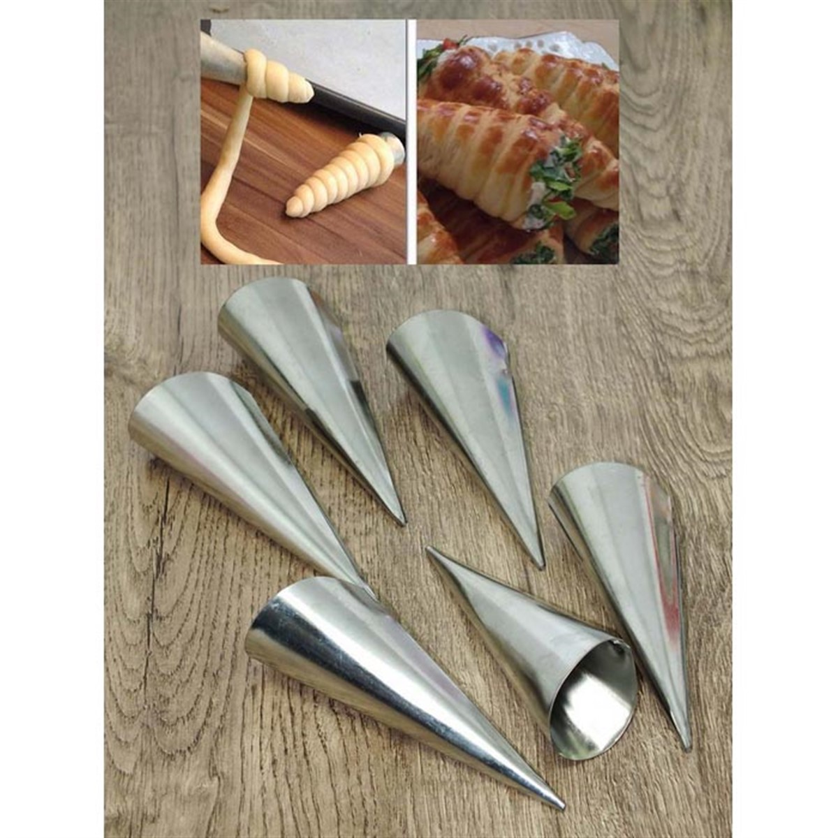 Paslanmaz Çelik 6 lı Hamur Şekillendirici Kornet Kalıbı