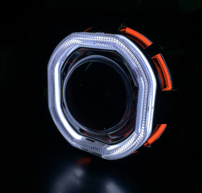 Çift Angel Bi Xenon Kare Beyaz Kırmızı Işık Far Mercek Set