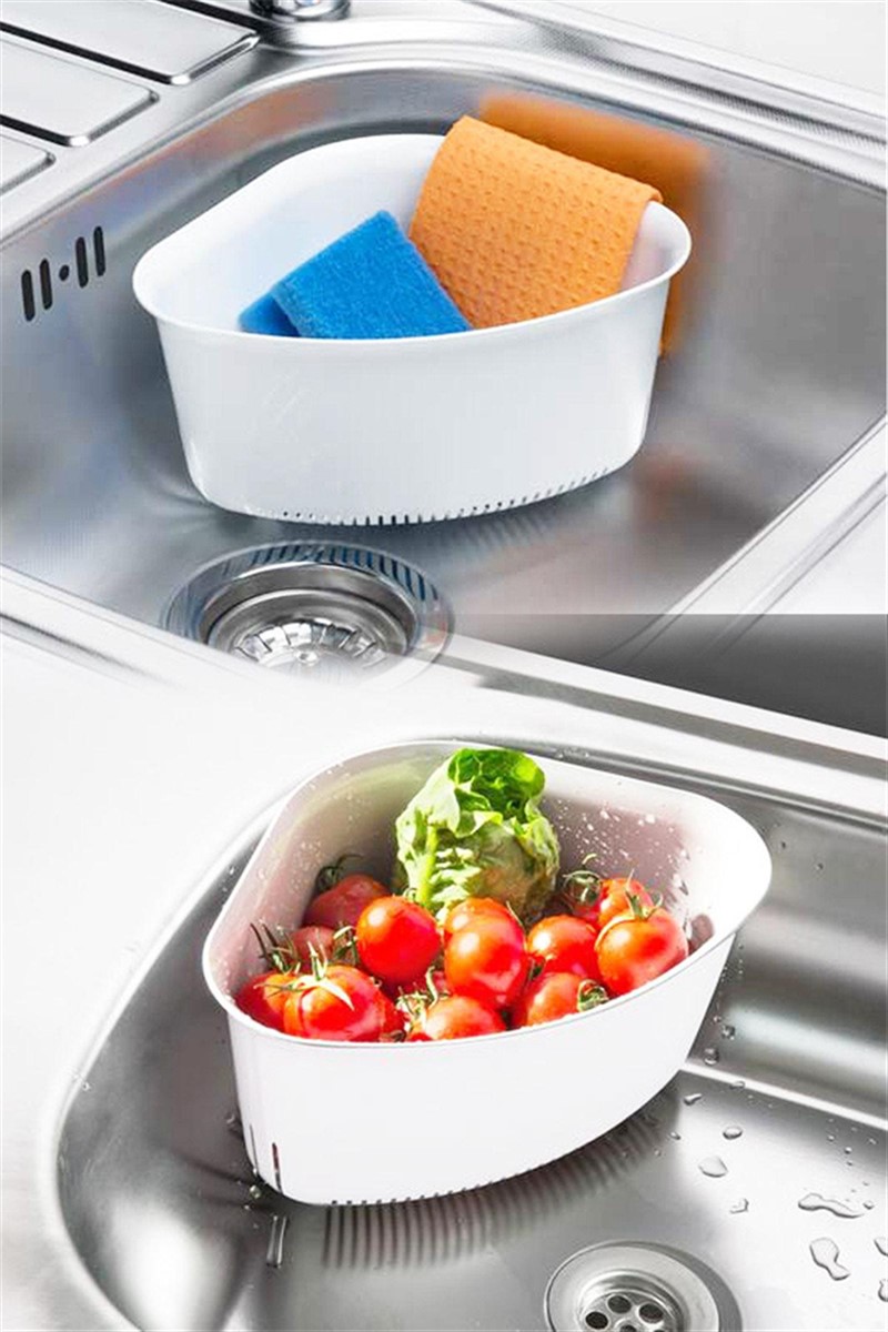 Mutfak Lavabo İçi Üçgen Düzenleyici Süzgeç Çöp Kovası 1,90 Litre