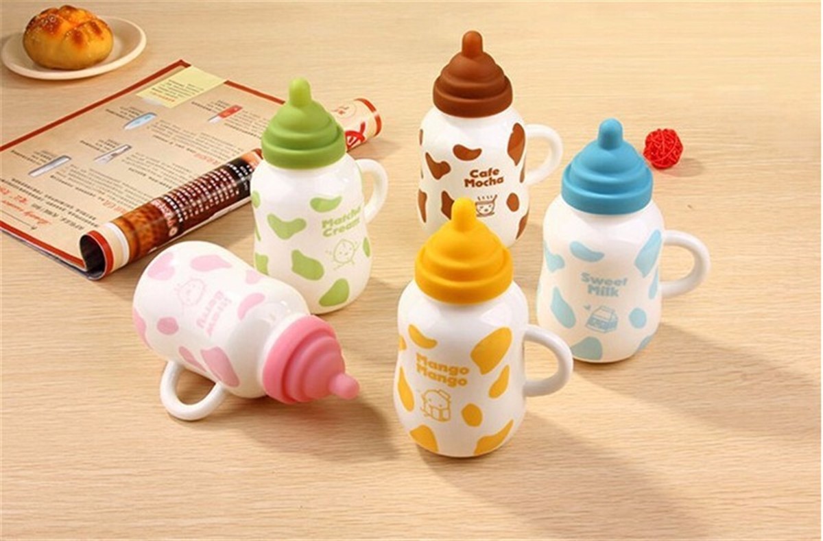 Silikon Biberon Kapaklı Yaratıcı Kupa Bardak Mavi